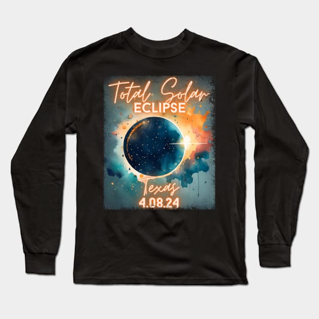 Total Solar Eclipse 2024 Texas Art Science Men Women Kids Long Sleeve T-Shirt by AimArtStudio